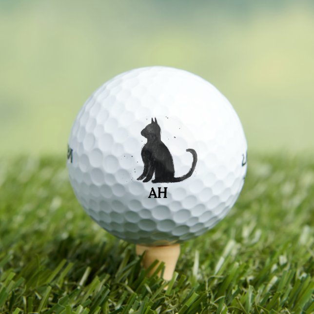 Black Cat Monogram Animal Kitty Kitten Pet  Golf Balls (Insitu Tee)