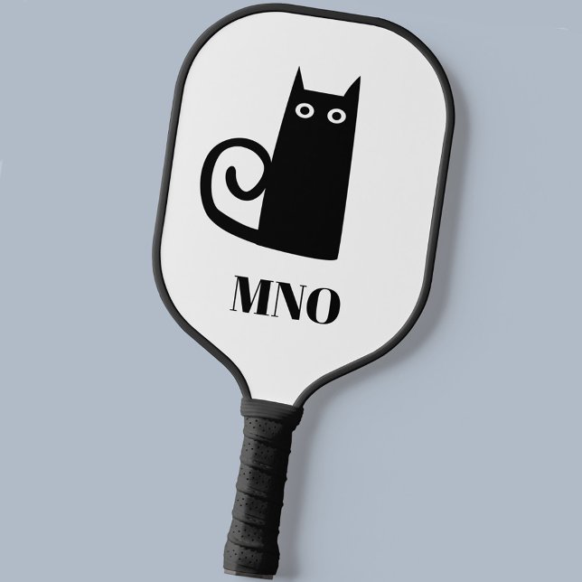 Black Cat Monogram Pickleball Paddle (Fun black cat personalized monogram initials pickleball paddle)