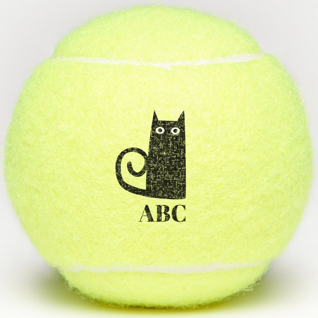 Black Cat Monogram Tennis Balls (Fun black cat personalized monogram initial tennis ball)
