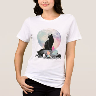Black Cat Moon Crystal Art Tri-Blend Shirt
