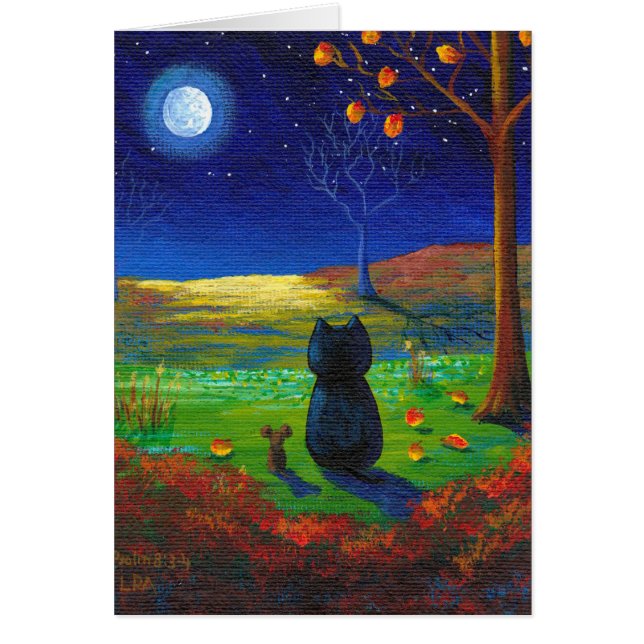 Black Cat Moon Fall Leaves Creationarts (Front)