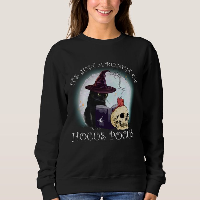 Black Cat Moon Funny Halloween Costume Bunch of Ho Sweatshirt (Front)