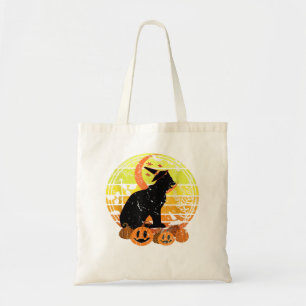 Black Cat Moon Pumpkin Witch Hat Halloween Scary V Tote Bag