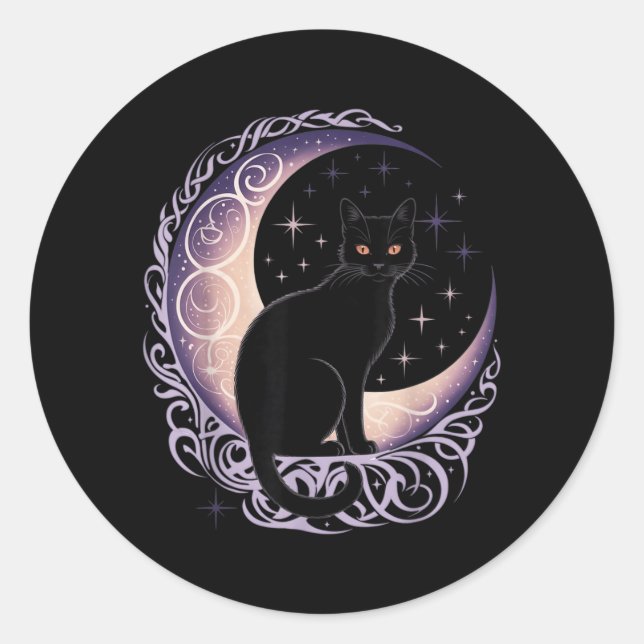 Black Cat Moon Satanism Demonic Devil Witchcraft Classic Round Sticker (Front)