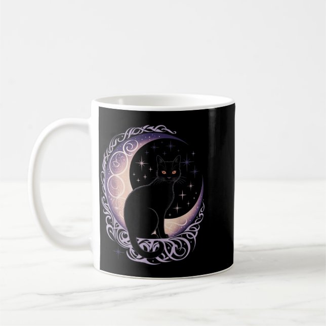 Black Cat Moon Satanism Demonic Devil Witchcraft Coffee Mug (Left)