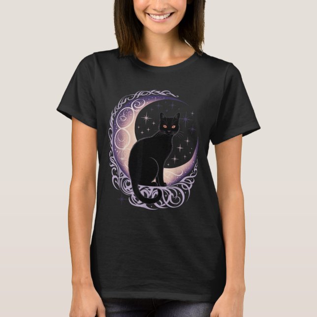 Black Cat Moon Satanism Demonic Devil Witchcraft T-Shirt (Front)