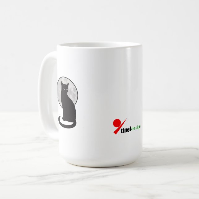 Black Cat & Moon Silhouette Coffee Mug (Front Left)