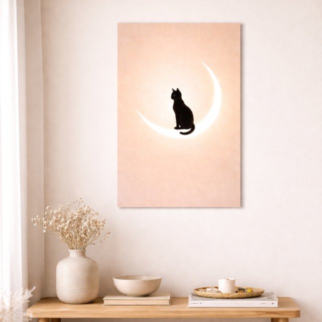 Black Cat Moon Wall Art – Neutral Beige Home Decor (Creator Uploaded)
