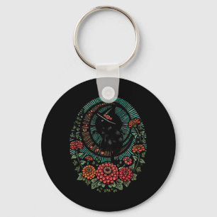 Black Cat Moon Witch Illustration Black Cats Moonc Key Ring