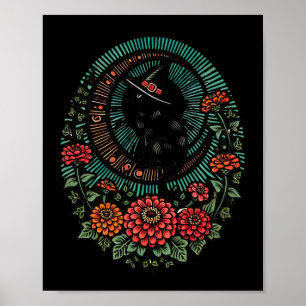 Black Cat Moon Witch Illustration Black Cats Moonc Poster