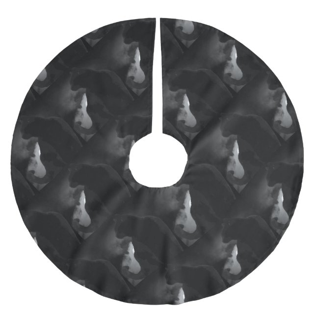 Black Cat Moonlight Silhouette Brushed Polyester Tree Skirt (Front)
