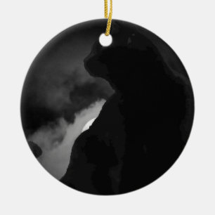 Black Cat Moonlight Silhouette Ceramic Ornament