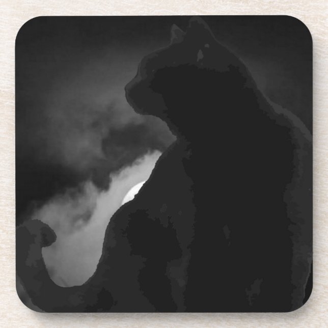 Black Cat Moonlight Silhouette Coaster (Front)