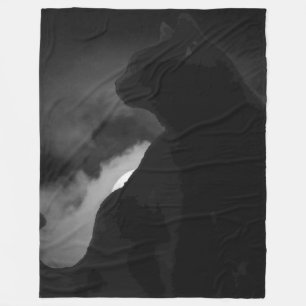 Black Cat Moonlight Silhouette Fleece Blanket