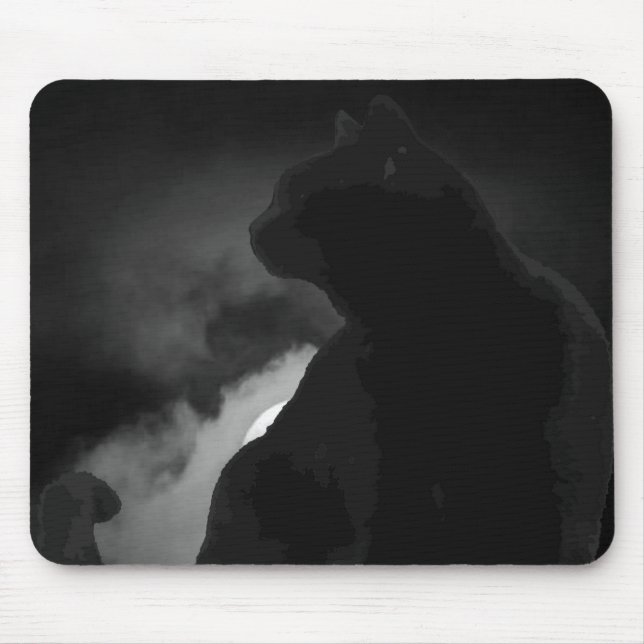 Black Cat Moonlight Silhouette Mouse Pad (Front)
