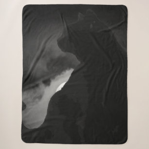 Black Cat Moonlight Silhouette Sherpa Blanket