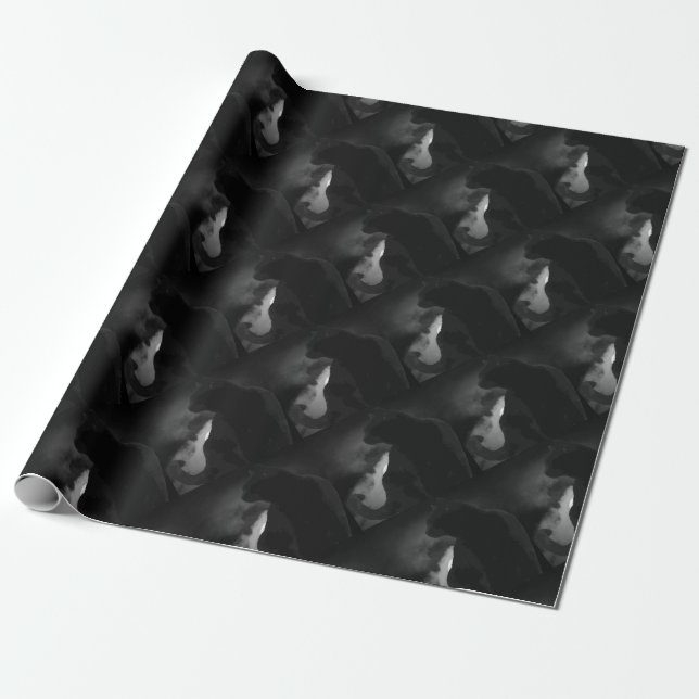 Black Cat Moonlight Silhouette Wrapping Paper (Unrolled)