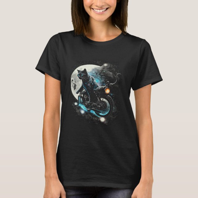 Black Cat Motorbike Space Graphic Tees Men Women B (Front)