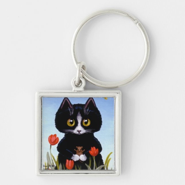 Black Cat Mouse Tulip Key Chain by Creationarts (Front)