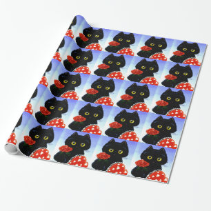 Black Cat Mouse Valentine's Day Creationarts Wrapping Paper