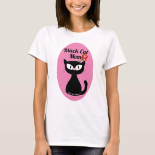 Black Cat Mum Cute Cartoon Black Cat with Red Rose T-Shirt