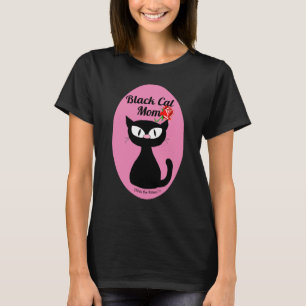Black Cat Mum Cute Cartoon Black Cat with Red Rose T-Shirt