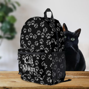 Black Cat Mum Paw Print Personalised Backpack