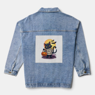 Black Cat Mummy Men Women Kids Halloween Funny Bla Denim Jacket