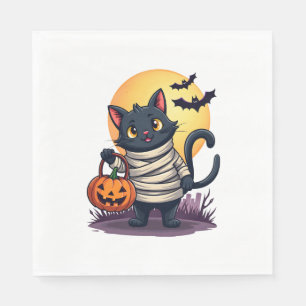 Black Cat Mummy Men Women Kids Halloween Funny Bla Napkin