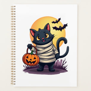 Black Cat Mummy Men Women Kids Halloween Funny Bla Planner