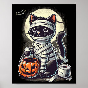 Black Cat Mummy Men Women Kids Halloween Funny Bla Poster