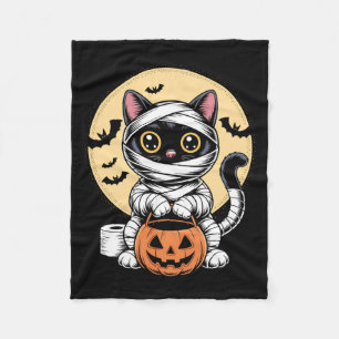 Black Cat Mummy Men Women Kids Halloween Funny Fleece Blanket