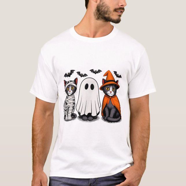 Black Cat Mummy Witch Ghost Halloween Costume  T-Shirt (Front)
