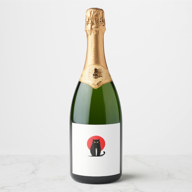 Black Cat Murderer Serial Killer Halloween Graphic Sparkling Wine Label (Front)