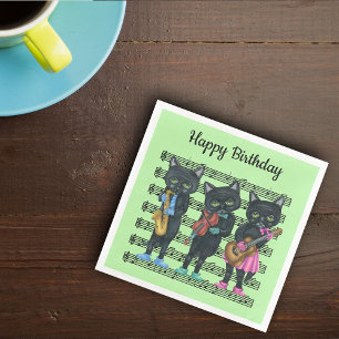 Black Cat Musicians Colourful Shoes Music Notes Napkin