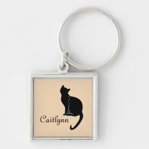 Black Cat Name Keychain