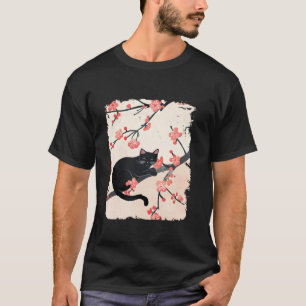 Black Cat Nap Funny Japanese Cherry Blossom Men Wo T-Shirt