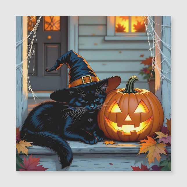 Black Cat Napping on Pumpkin Halloween  (Front)