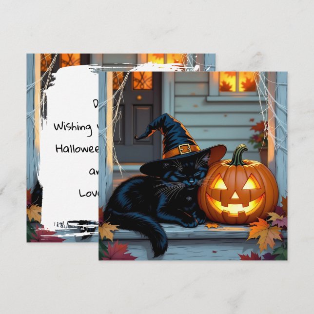 Black Cat Napping Pumpkin Halloween Personalised (Front/Back)
