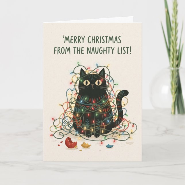 Black Cat Naughty List Christmas Card (Front)