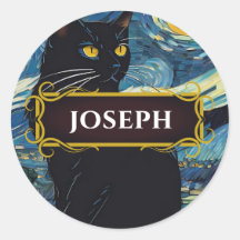Black Cat Night Name Label Sticker