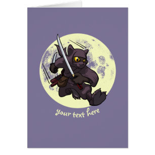 Black Cat Ninja Katana Swords Flying Kick Cartoon
