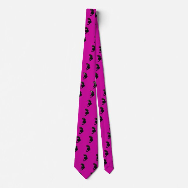 BLACK CAT NINJA Pink Fuchsia Black Drawing Tie (Front)