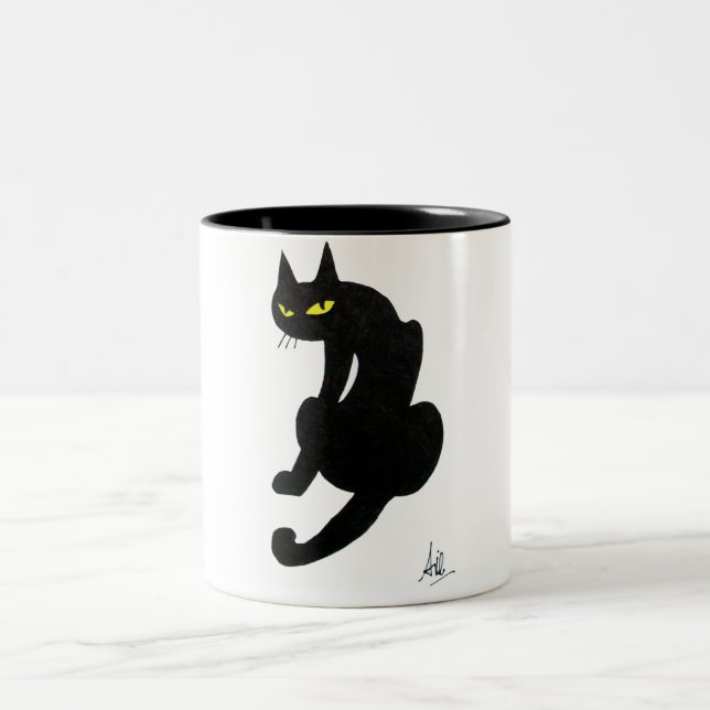 BLACK CAT NINJA White Two-Tone Coffee Mug (Center)