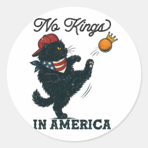 Black Cat No Kings In America  Classic Round Sticker