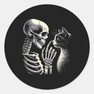 Black Cat Nose Skeleton Hand Funny Halloween Cat L Classic Round Sticker