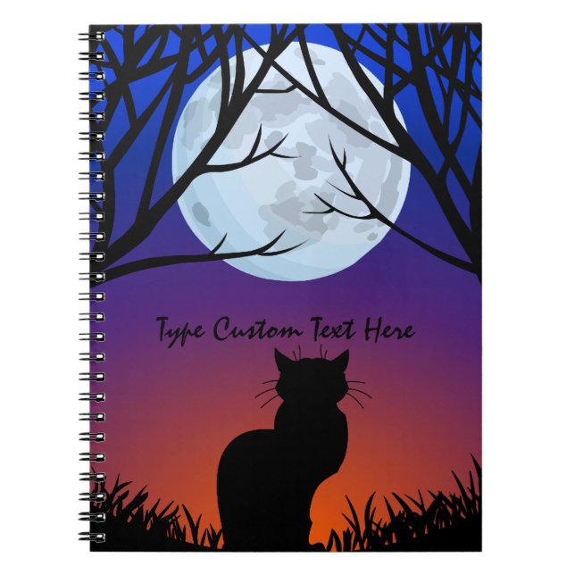 Black Cat Notebook Personalised Cat Art Notebook (Front)