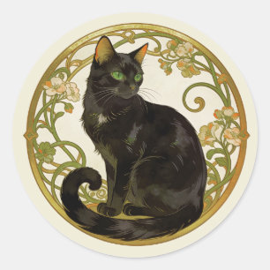 Black Cat Nouveau Classic Round Sticker
