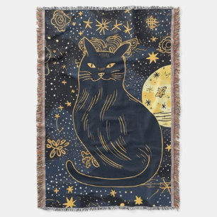 Black Cat of the Starry Skies Throw Blanket