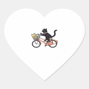 Black Cat on a Bicycle  Black Cat Art Classic T-Sh Heart Sticker